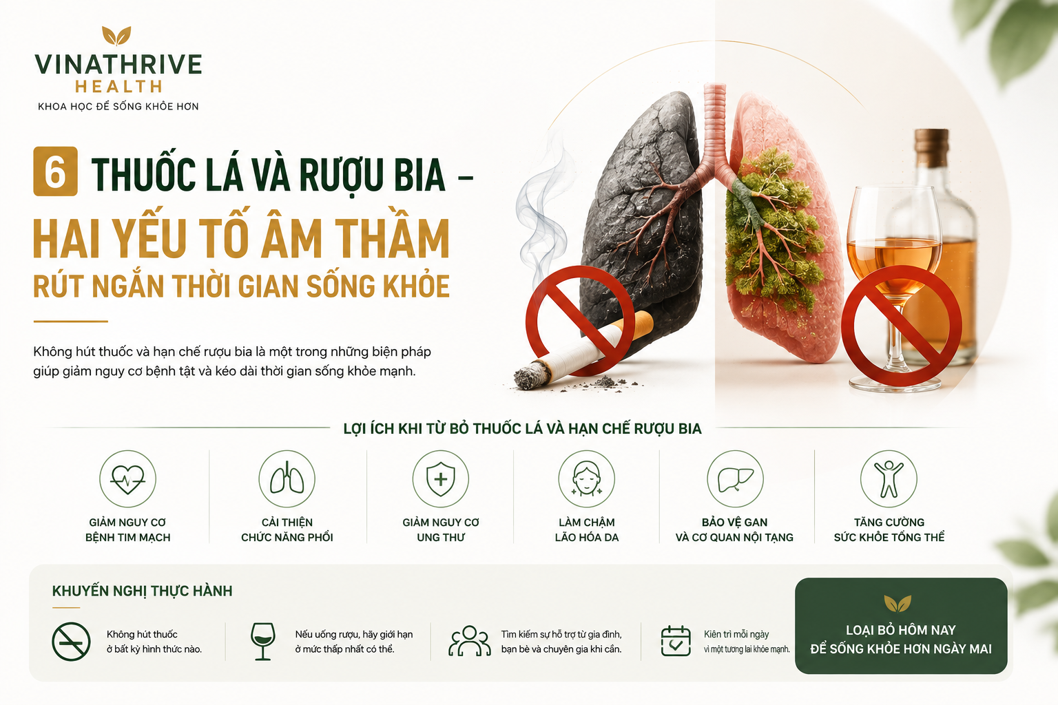 Thuốc lá và rượu bia – Hai yếu tố âm thầm rút ngắn thời gian sống khỏe